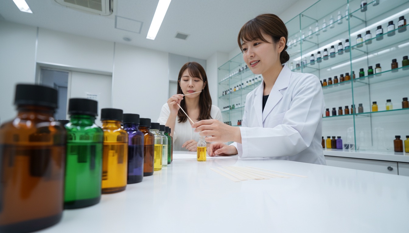 The Abram Aroma Shopで天然精油を選びながら調香するイメージ