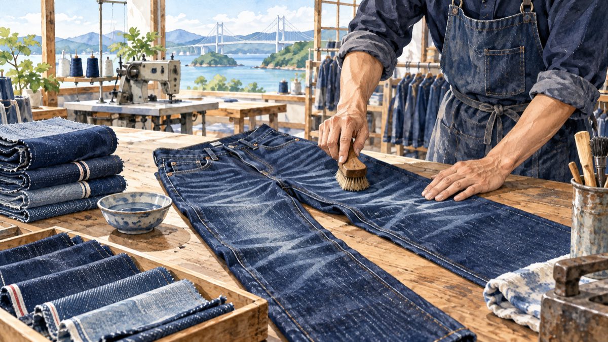 Editorial illustration of denim craft