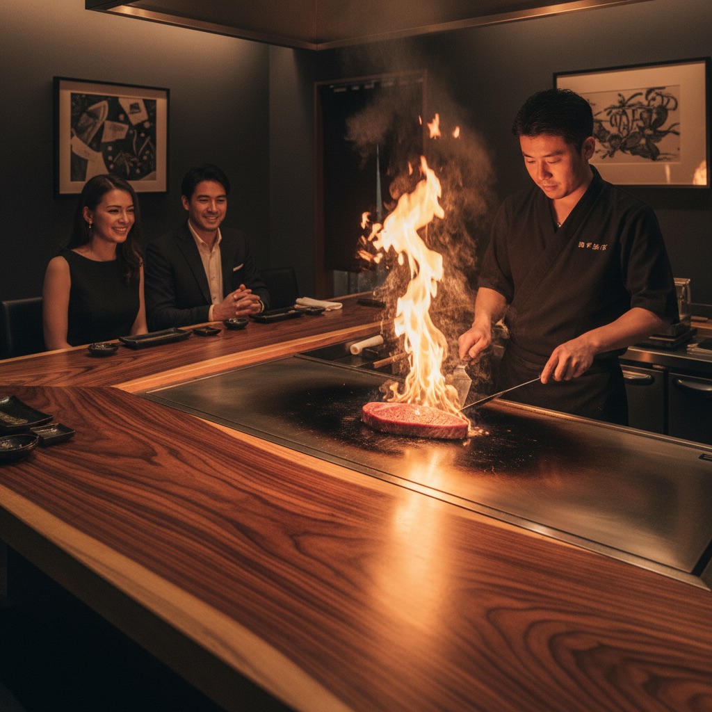 Teppanyaki KOBEBeefSteak EBISU84 鉄板で焼かれる神戸牛